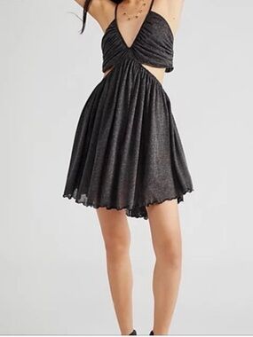 Free People Beach Wanderlust Cutout Gray Black Mini Dress XS